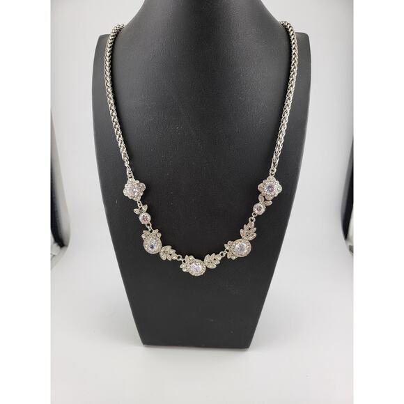 Vintage Inspired Clear Rhinestone Necklace Silver Tone 24.5–26.5 Inch - Picture 3 of 13